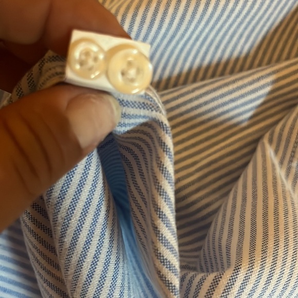 MGWDT Pinstriped Oxford Button Down Long Sleeved Collared Blouse - Picture 10 of 10